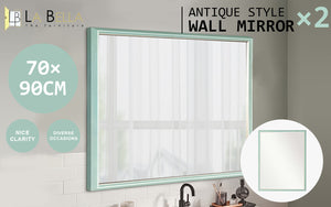 2 Set Wall Mirror | Rectangular Frame | Bathroom | 70x90cm | Turquoise