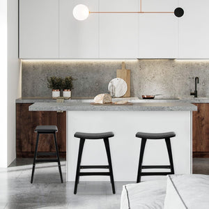 2X Wooden Bar Stool | Padded PU Leather Dining Chair | Kanso | 65cm | Black