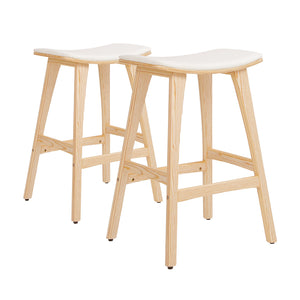 2X Wooden Bar Stool | Padded Fabric Dining Chair | Kanso | 65cm | Beige