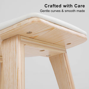 2X Wooden Bar Stool | Padded Fabric Dining Chair | Kanso | 65cm | Beige