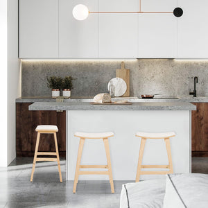 4X Wooden Bar Stool | Padded Fabric Dining Chair | Kanso | 65cm | Beige