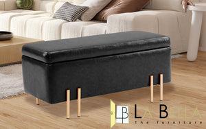 Storage Ottoman Stool Bench Seat | 97cm | PU Leather | Black
