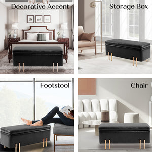 Storage Ottoman Stool Bench Seat | 97cm | PU Leather | Black