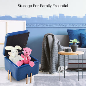 Storage Ottoman Foot Stool Cube Tuffet Seat | 45cm | PU Leather | Blue