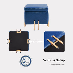 Storage Ottoman Foot Stool Cube Tuffet Seat | 45cm | PU Leather | Blue