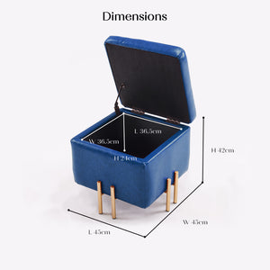 Storage Ottoman Foot Stool Cube Tuffet Seat | 45cm | PU Leather | Blue