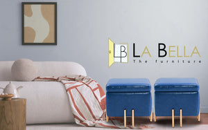 2x Storage Ottoman Foot Stool Cube Tuffet Seat | 45cm | PU Leather | Blue