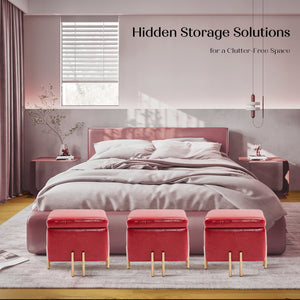 Storage Ottoman Foot Stool Cube Tuffet Seat | 45cm | PU Leather | Red