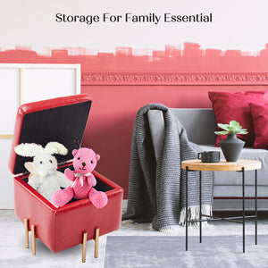 Storage Ottoman Foot Stool Cube Tuffet Seat | 45cm | PU Leather | Red
