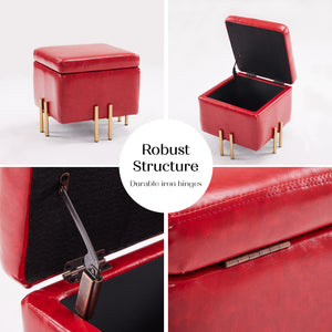 Storage Ottoman Foot Stool Cube Tuffet Seat | 45cm | PU Leather | Red