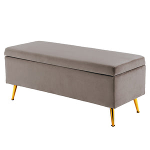 Storage Ottoman Stool Bench Seat | 110cm | Velvet | Grey