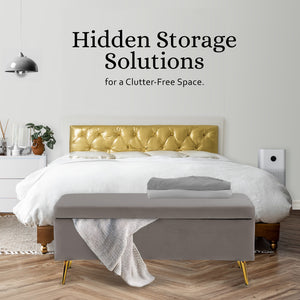 Storage Ottoman Stool Bench Seat | 110cm | Velvet | Grey