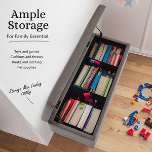 Storage Ottoman Stool Bench Seat | 110cm | Velvet | Grey