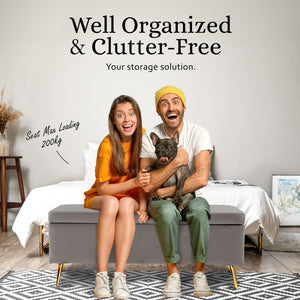 Storage Ottoman Stool Bench Seat | 110cm | Velvet | Grey