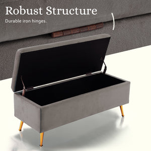 Storage Ottoman Stool Bench Seat | 110cm | Velvet | Grey