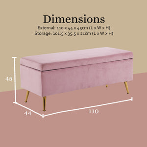 Storage Ottoman Stool Bench Seat | 110cm | Velvet | Pink