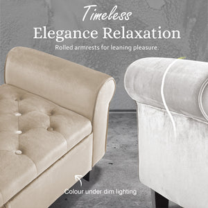 Storage Ottoman Stool | Arm Bench Seat | Velvet | 132cm | Beige