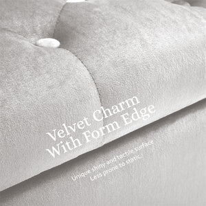 Storage Ottoman Stool | Arm Bench Seat | Velvet | 132cm | Beige