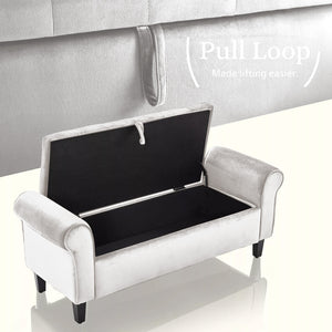 Storage Ottoman Stool | Arm Bench Seat | Velvet | 132cm | Beige