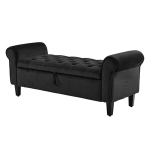 Storage Ottoman Stool Arm Bench Seat | 132cm | Velvet | Black