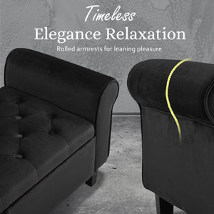 Storage Ottoman Stool Arm Bench Seat | 132cm | Velvet | Black
