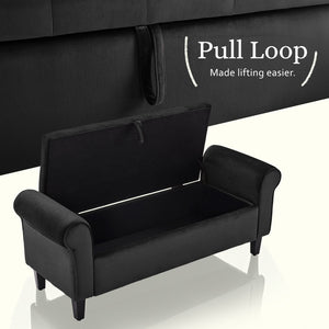 Storage Ottoman Stool Arm Bench Seat | 132cm | Velvet | Black