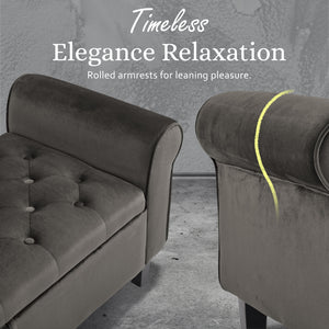 Storage Ottoman Stool Arm Bench Seat | 132cm | Velvet | Grey