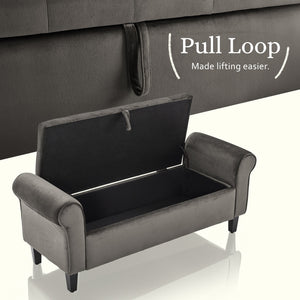 Storage Ottoman Stool Arm Bench Seat | 132cm | Velvet | Grey