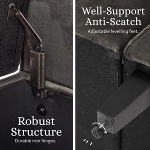 Storage Ottoman Stool Arm Bench Seat | 132cm | Velvet | Grey