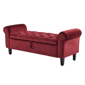 Storage Ottoman Stool Arm Bench Seat | 132cm | Velvet | Red