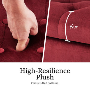 Storage Ottoman Stool Arm Bench Seat | 132cm | Velvet | Red