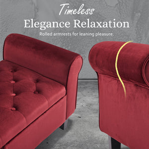 Storage Ottoman Stool Arm Bench Seat | 132cm | Velvet | Red