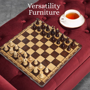 Storage Ottoman Stool Arm Bench Seat | 132cm | Velvet | Red