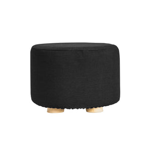 Fabric Ottoman Round Wooden Leg Foot Stool | BLACK