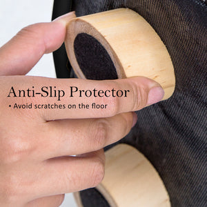 Fabric Ottoman Round Wooden Leg Foot Stool | BLACK