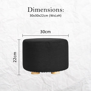 Fabric Ottoman Round Wooden Leg Foot Stool | BLACK