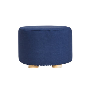 Fabric Ottoman Round Wooden Leg Foot Stool | DARK BLUE