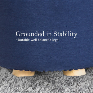 Fabric Ottoman Round Wooden Leg Foot Stool | DARK BLUE