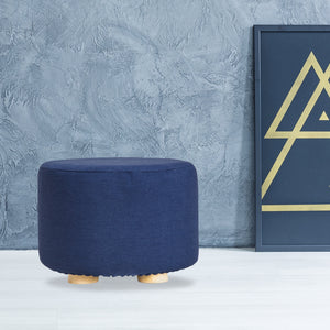 Fabric Ottoman Round Wooden Leg Foot Stool | DARK BLUE