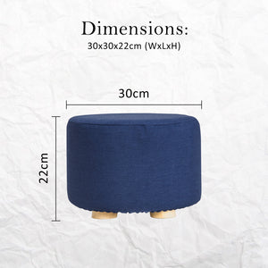 Fabric Ottoman Round Wooden Leg Foot Stool | DARK BLUE