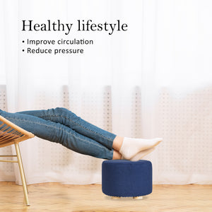 2X Fabric Ottoman Round Wooden Leg Foot Stool | DARK BLUE