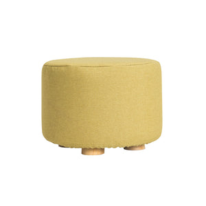 Fabric Ottoman Round Wooden Leg Foot Stool | MUSTARD YELLOW