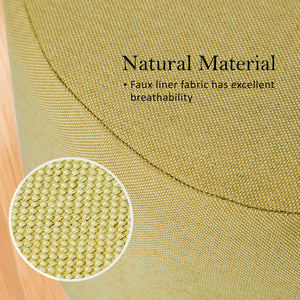 Fabric Ottoman Round Wooden Leg Foot Stool | MUSTARD YELLOW