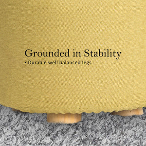 Fabric Ottoman Round Wooden Leg Foot Stool | MUSTARD YELLOW