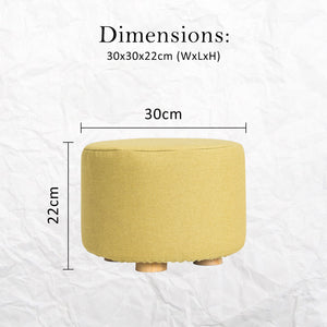 Fabric Ottoman Round Wooden Leg Foot Stool | MUSTARD YELLOW