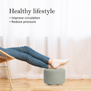 Fabric Ottoman Round Wooden Leg Foot Stool | GREY