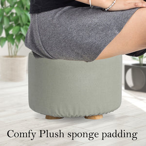 Fabric Ottoman Round Wooden Leg Foot Stool | GREY