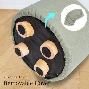 Fabric Ottoman Round Wooden Leg Foot Stool | GREY