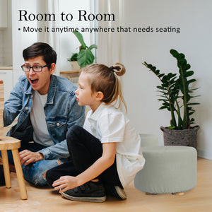 Fabric Ottoman Round Wooden Leg Foot Stool | GREY