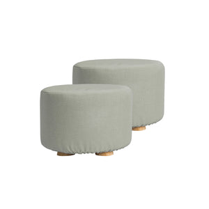 2X Fabric Ottoman Round Wooden Leg Foot Stool | GREY